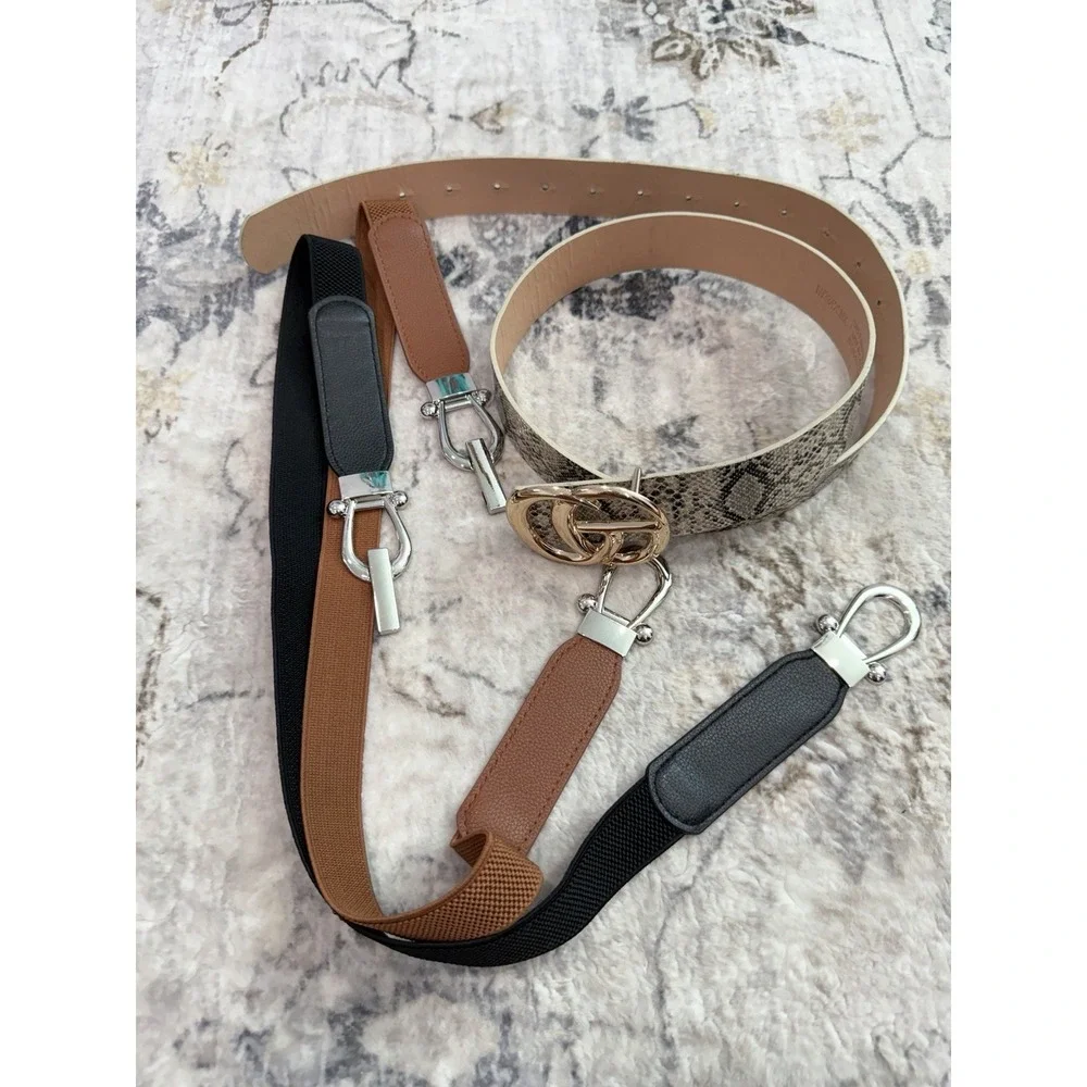 Women's Belt Bundle Set of 3 Fashion Belts Black Brown Waist Belts Casual Dress